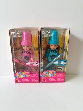 NIB Barbie Kelly Doll - Pink Crayon Kelly & Blue Crayon Jenny